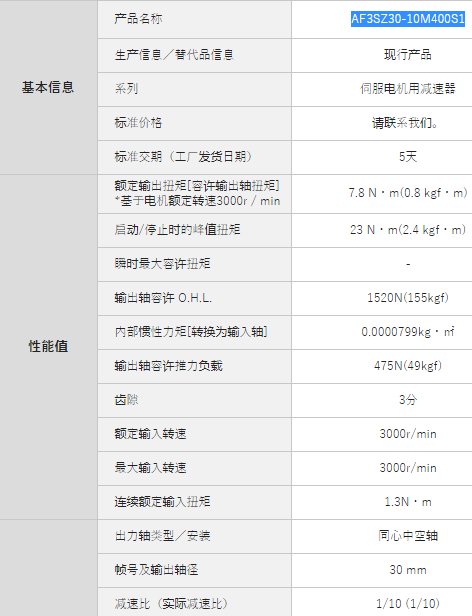日精伺服减速器AF3SZ30-10M400S1